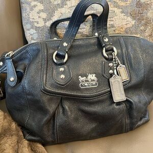 Coach Black Leather Satchel with Silver Details